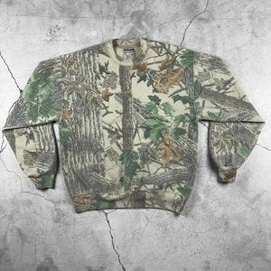 Vintage 90s Realtree Jerzees Mossy Oak Camo Hunting Crewneck Pullover Sweatshirt